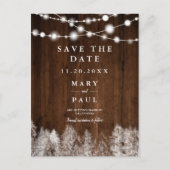 Rustieke houten winter string lampen opslaan van d aankondigingskaart (Voorkant)