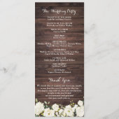 Rustieke houten witte bloem kant snoer licht bruil programmakaart (Achterkant)