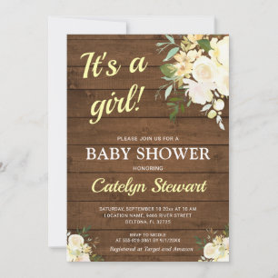 Rustieke Houten Witte Bloemen Gele Meisje Baby Bor Kaart