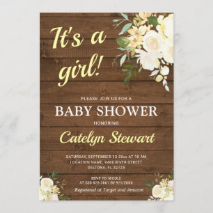 Rustieke Houten Witte Bloemen Gele Meisje Baby Bor Kaart