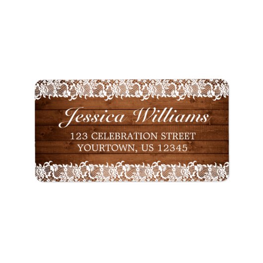 Rustieke houten & witte kant adreslabels etiket (Voorkant)