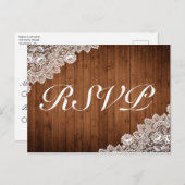 Rustieke houten & witte kant RSVP uitnodiging (Voorkant / Achterkant)