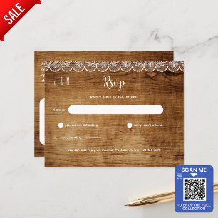 Rustieke Houten Witte Kant Trouw RSVP - Bijpassend Briefkaart