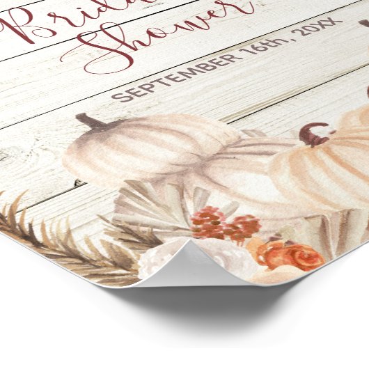 Rustieke Houten Witte Pompoen Bruids Bruiloft Welk Poster (Hoek)