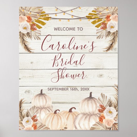 Rustieke Houten Witte Pompoen Bruids Bruiloft Welk Poster (Voorkant)