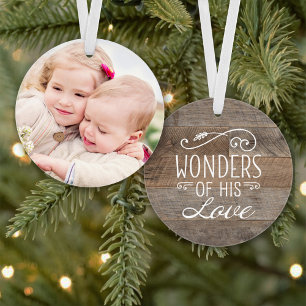 Rustieke Houten Wonderen van Zijn Liefde Foto Aand Ornament