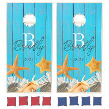 Rustieke houten Zee Shell familie Cornhole Set