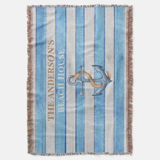 Rustieke Houten Zeevaart Strepen Gezins Strandhuis Deken (Voorkant Verticaal)
