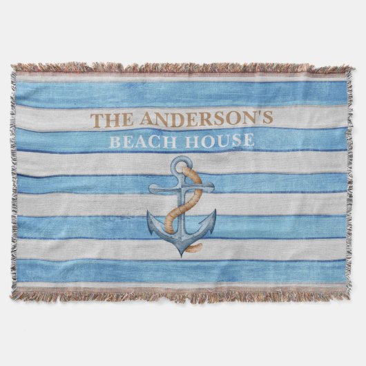 Rustieke Houten Zeevaart Strepen Gezins Strandhuis Deken (Voorkant)