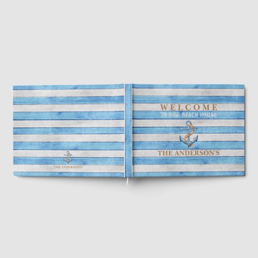 Rustieke Houten Zeevaart Strepen Gezins Strandhuis Gastenboek (Volledig)