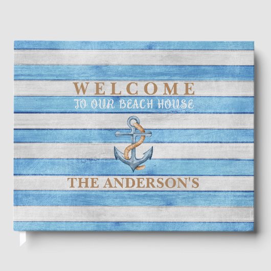 Rustieke Houten Zeevaart Strepen Gezins Strandhuis Gastenboek (Voorkant)