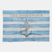 Rustieke Houten Zeilstrepen Gezinsstrandhuis Theedoek (Horizontaal)