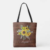 Rustieke houten zonnebloem bloem waterverf tote bag (Achterkant)