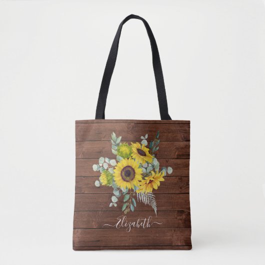 Rustieke Houten Zonnebloem Bloemrijke Waterverf Tote Bag (Voorkant)