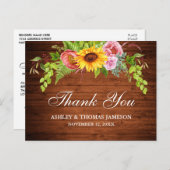 Rustieke Houten Zonnebloem Bloemstuk Trouw Dankjew Briefkaart (Voorkant / Achterkant)