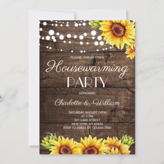 Rustieke Houten Zonnebloem Housewarming Feest Kaart (Voorkant)