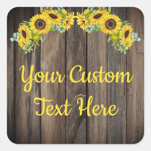 Rustieke Houten Zonnebloem Huwelijksverjaardag Fee Vierkante Sticker (Voorkant)