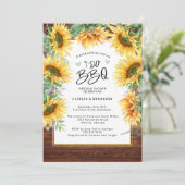 Rustieke houten zonnebloem Ik doe BBQ Vrijgezellen Kaart (Staand voorkant)