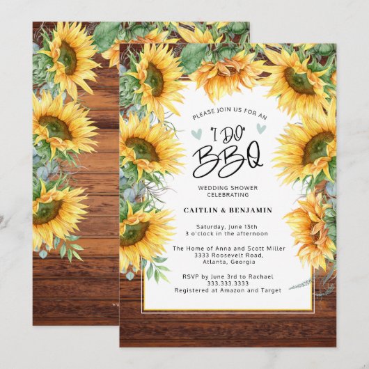 Rustieke houten zonnebloem Ik doe BBQ Vrijgezellen Kaart (Voorkant / Achterkant)