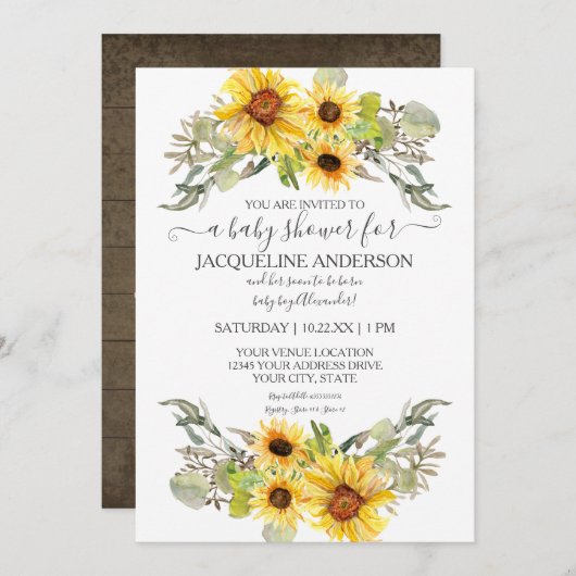 Rustieke Houten Zonnebloem Jongen Baby shower Wate Kaart (Voorkant / Achterkant)