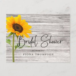 Rustieke houten zonnebloem kalligrafie bruidsmeisj uitnodiging briefkaart