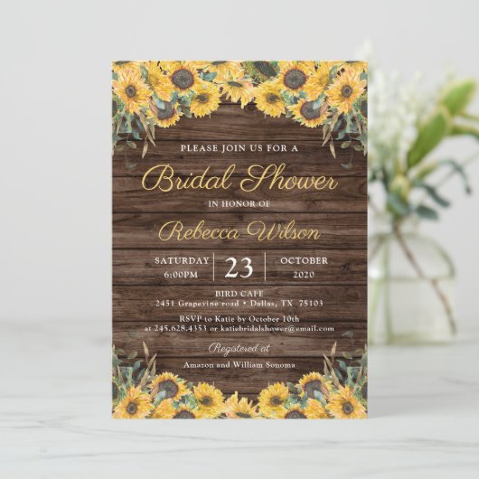 Rustieke Houten Zonnebloem Landelijke Schuur Bruid Kaart (Staand voorkant)