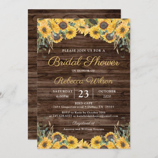 Rustieke Houten Zonnebloem Landelijke Schuur Bruid Kaart (Voorkant / Achterkant)