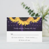 Rustieke Houten Zonnebloem Paarse Bruiloft RSVP Ka (Staand voorkant)