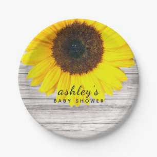 Rustieke Houten Zonnebloem Papieren Bordje