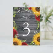 Rustieke Houten Zonnebloem Rode Rose Tafel Kaarten (Staand voorkant)