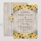 Rustieke Houten Zonnebloem Schuur Bruiloft Kaart (Voorkant / Achterkant)