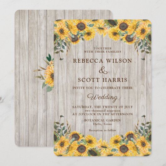 Rustieke Houten Zonnebloem Schuur Bruiloft Kaart (Voorkant / Achterkant)