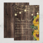 Rustieke houten zonnebloem slingerlichtjes elopeme kaart (Voorkant / Achterkant)