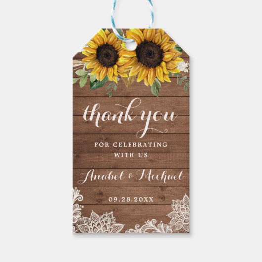 Rustieke Houten Zonnebloem String Licht Kant Cadeaulabel (Voorkant)