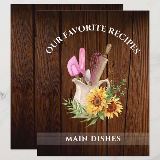 Rustieke houten zonnebloem tabbed recept Multomap  (Voorkant / Achterkant)