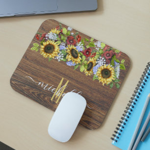 Rustieke Houten Zonnebloem Watercolor Persoonlijk Muismat