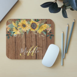 Rustieke Houten Zonnebloem Watercolor Persoonlijk Muismat
