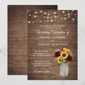 Rustieke Houten Zonnebloemen Bourgondië Mason Jar Kaart (Voorkant / Achterkant)