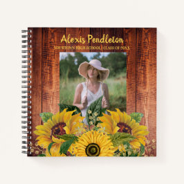 Rustieke Houten Zonnebloemen Foto Hoge School Univ Notitieboek