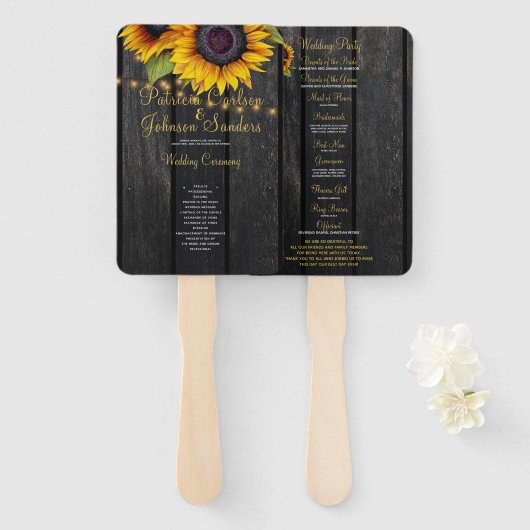 Rustieke houten zonnebloemen lichten bruiloft cere handwaaier (Voorkant en achterkant)