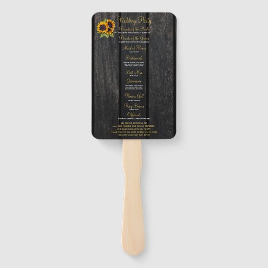 Rustieke houten zonnebloemen lichten bruiloft cere handwaaier (Achterkant)