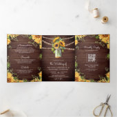 Rustieke Houten Zonnebloemen Metselaars Pot QR Cod Drieluik Uitnodiging (Binnen)