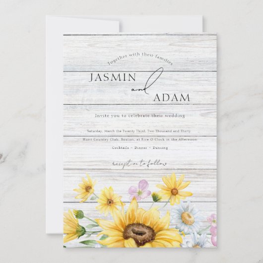 Rustieke Houten Zonnebloemen Monogram Bloemen Brui Kaart (Voorkant)