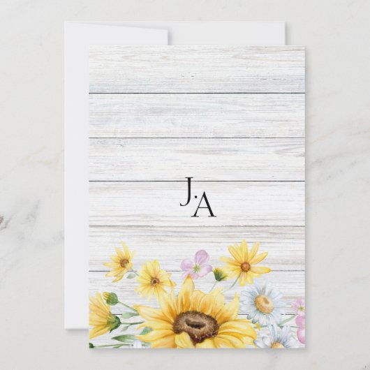 Rustieke Houten Zonnebloemen Monogram Bloemen Brui Kaart (Achterkant)