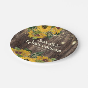 Rustieke houten zonnebloemen slingerlichten Quince Papieren Bordje