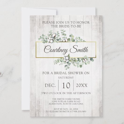 Rustieke Houten Zuidelijke Katoenbol Bruidsdouche Kaart (Voorkant)