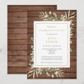 Rustieke houtgroen funeral levensfeest kaart (Voorkant / Achterkant)