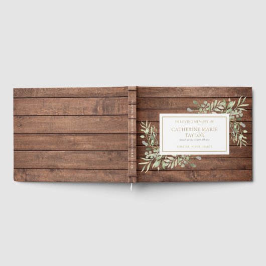 Rustieke houtgroen in liefdevolle herinnering rouw gastenboek (Volledig)