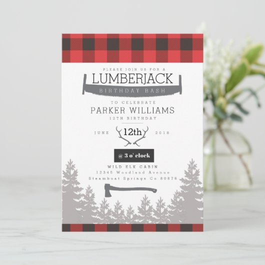 Rustieke houthakker Birthday Bash uitnodigen Kaart (Staand voorkant)