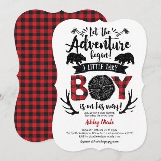 Rustieke houthakker Buffalo Plaid Baby Boy Shower Kaart (Voorkant / Achterkant)